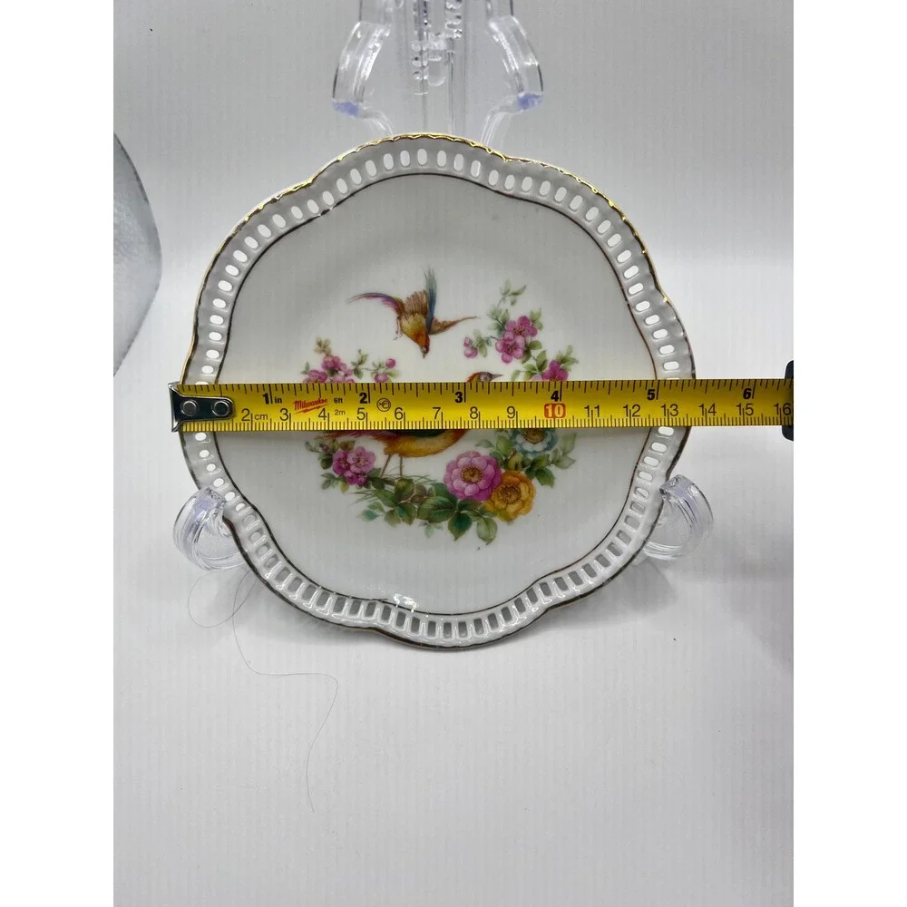Schumann Arzberg Plates 5.25in White Excellent Bird Floral Reticulated Set of 9